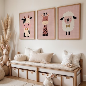 Animals Nursery Wall Prints, Boho Nursery Prints, nursery animals, cow, giraffe, sheep, Nursery Art animal Nursery Decor animal prints
