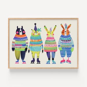 Kunstdruck: Eislaufende Illustration Kunstdruck für Kinderzimmer & Kinderzimmer