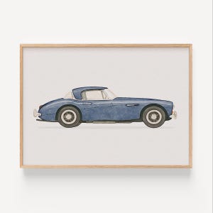 Austin-Healey 3000 Retro Car Poster, Watercolor Boys Room Wall Art, Classic British Vehicle, Vintage Car Decor Nursery,  Digital Download