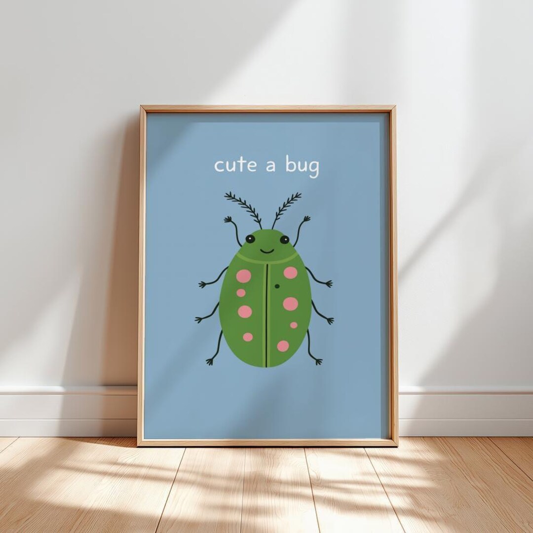 Cute Bug Poster, Blue Kids Wall Art, Insect Nursery Print, Funny Animal ...