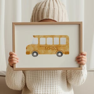 Aquarell Schulbus Wandkunst: Kinder Transport Poster für Kinderzimmer Dekor - druckbares Kinderzimmer Geschenk