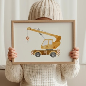 Minimalistische Kran Illustration: Kinderzimmer Wand Kunst Poster für Kinderzimmer Dekor, Baustelle Thema zum Ausdrucken
