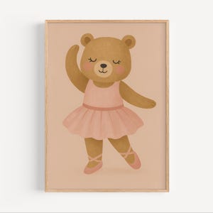 Ballerina Bären Poster, Baby Mädchen Wandbild, digitaler Download, niedliches Tier Poster, rosa Kinderzimmer Dekor, druckbare Kinderzimmer Kunst