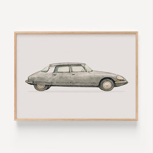 Citroën DS Classic Car Wall Art – Retro French Auto Watercolor Poster, Vintage Car Print for Men, Boys, Office or Garage, Digital Download