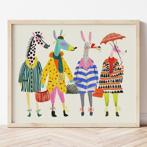 Fashion Animal Friends Print: Whimsical Nursery Wall Art (Digital Download)