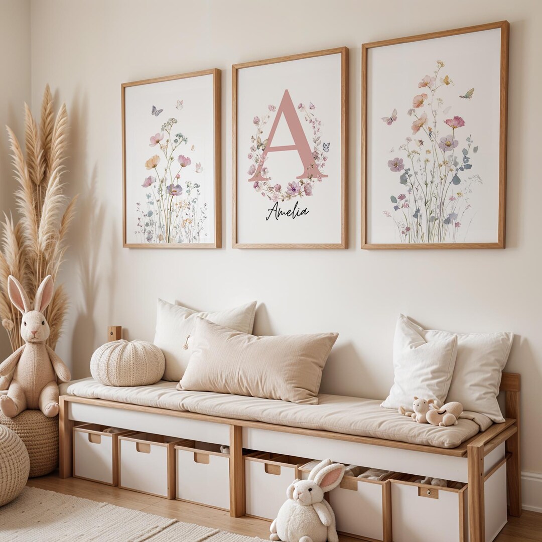 Personalized Wildflower Nursery Print: Boho Watercolor Floral Wall Art ...