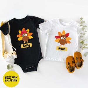 パーソナライズされた感謝祭の七面鳥のシャツ：子供用秋Tシャツまたはスウェットシャツ