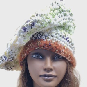 Handmade Crochet Knit Multi-fiber Boho Slouchy Baret Hat