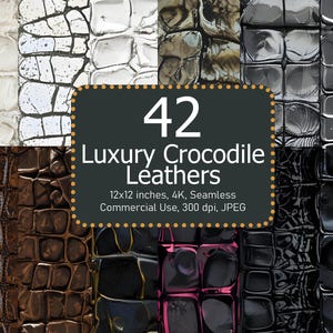 Seamless Crocodile Leather, Reptile Leathers, Luxury Leather Patterns, Seamless, 300DPI, 4K, Black, White, Brown, and Grey Tumbler Wraps
