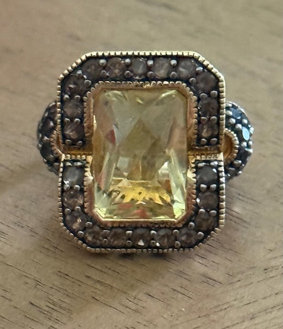 Vintage Designer Sima K  7.03 CT Lemon Quartz and Smoky Quartz Sterling Silver Ring Size 6