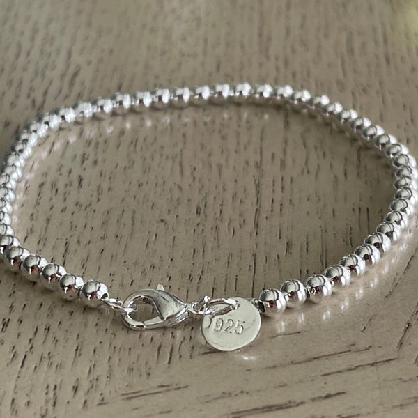 Silver 925 Silver Bead Ball 4mm Bracelet Non-Tarnish