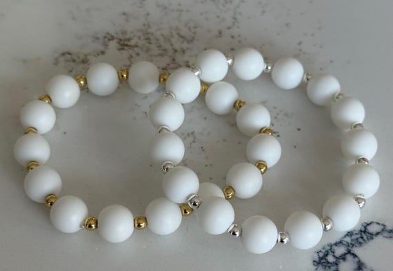 Teowaki Natural White Beaded Stretch Bracelet - Etsy