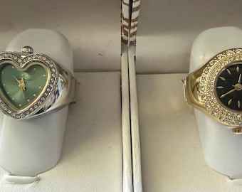 Elegant Crystal Ring Watch Heart Shape or Round
