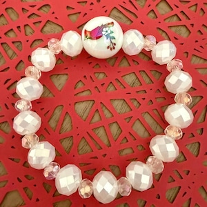 Red Cardinal Beaded Stretch Crystal Bracelet