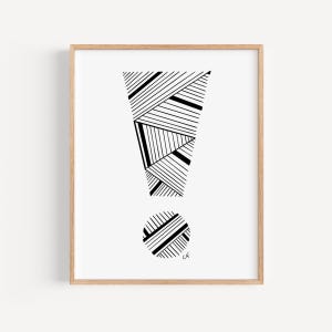Exclamation Point Framed Print, Black and White Artwork, Original Hand Drawn Design