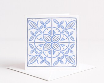 Blue Tile Note Card | Hand-Drawn Stationery