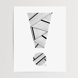 Exclamation Point Print, Black and White Artwork, Original Hand Drawn Design