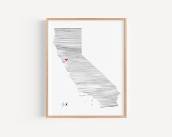 Framed Minimalist California Map Print: Napa Valley Wine Country Art