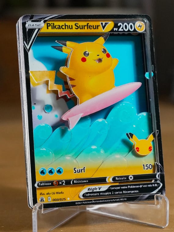 Pokemon TCG 3D Card - Surfer Pikachu - Handmade - Etsy