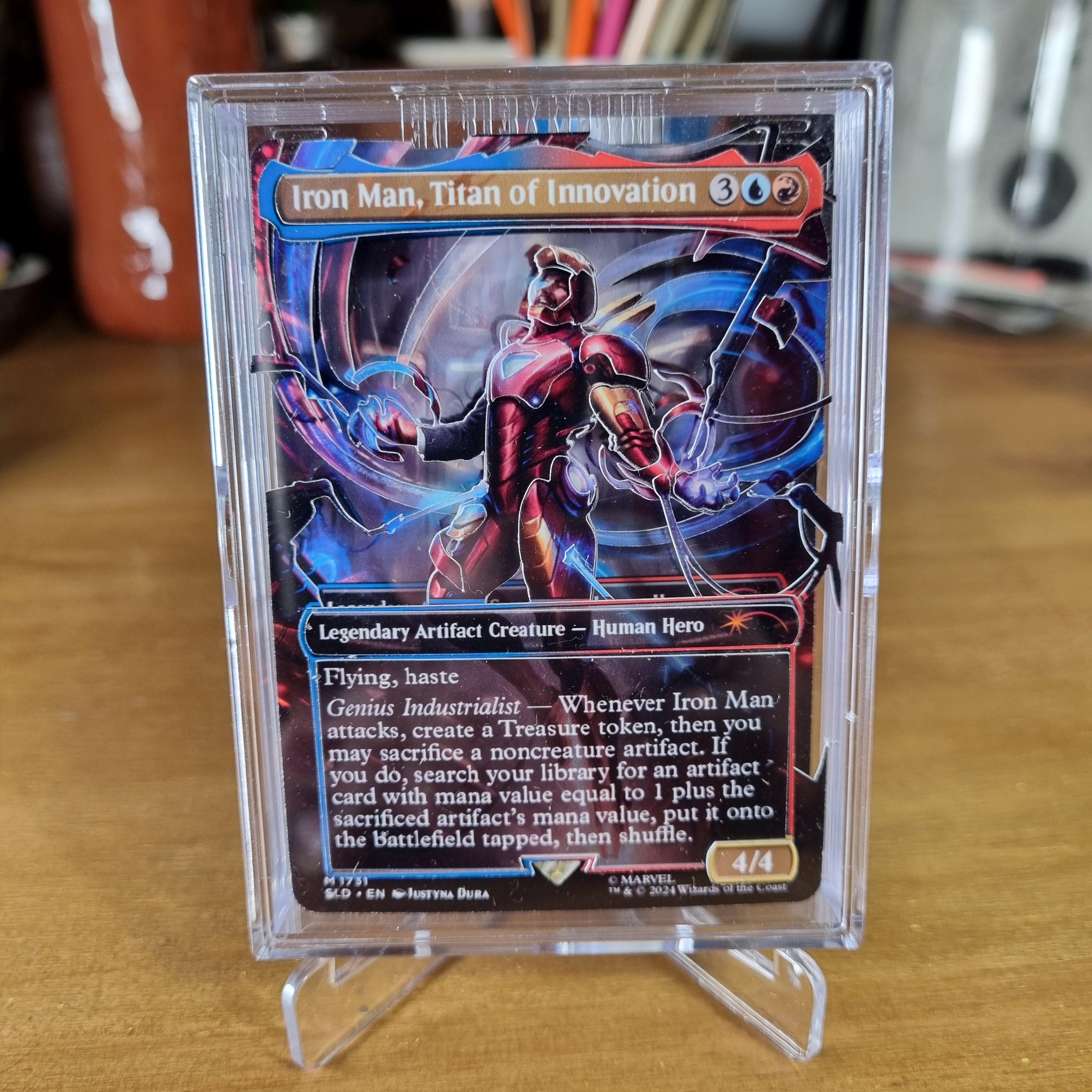 iron man mtg card MTGNexus search your library for an artifact card with mana value equal to 1 plus the sacrificed artifacts mana value Tony Stark // The Invincible