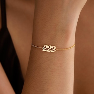 Personalized Angel Number Bracelet, Gold 222 Number Bracelet, Lucky Number Bracelet, Birthday Gift, Best Friend Gift,Christmas Gifts for Her