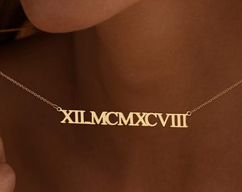 Personalized Roman Numeral Necklace, Date Necklace, Wedding Anniversary Gift, Birthday Gift, Roman Numeral Jewelry, Christmas Gift for Her