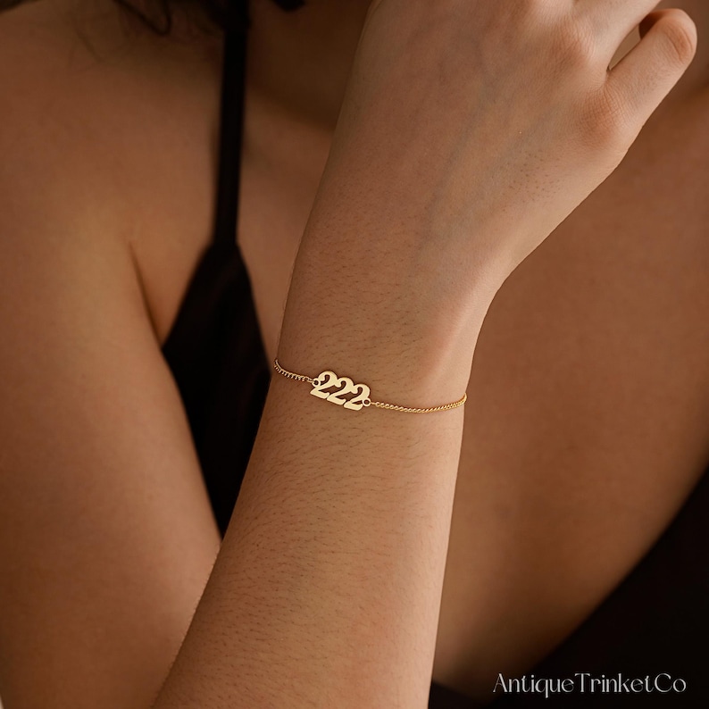Personalized Angel Number Bracelet, Gold 222 Number Bracelet, Lucky Number Bracelet, Birthday Gift, Best Friend Gift,Christmas Gifts for Her