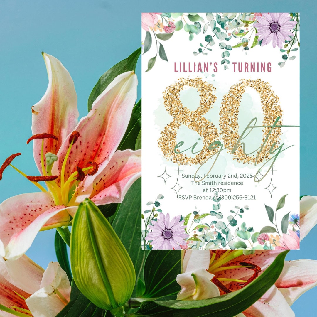 Editable 80th Birthday Invitation, Eighty Birthday, 80th Birthday ...