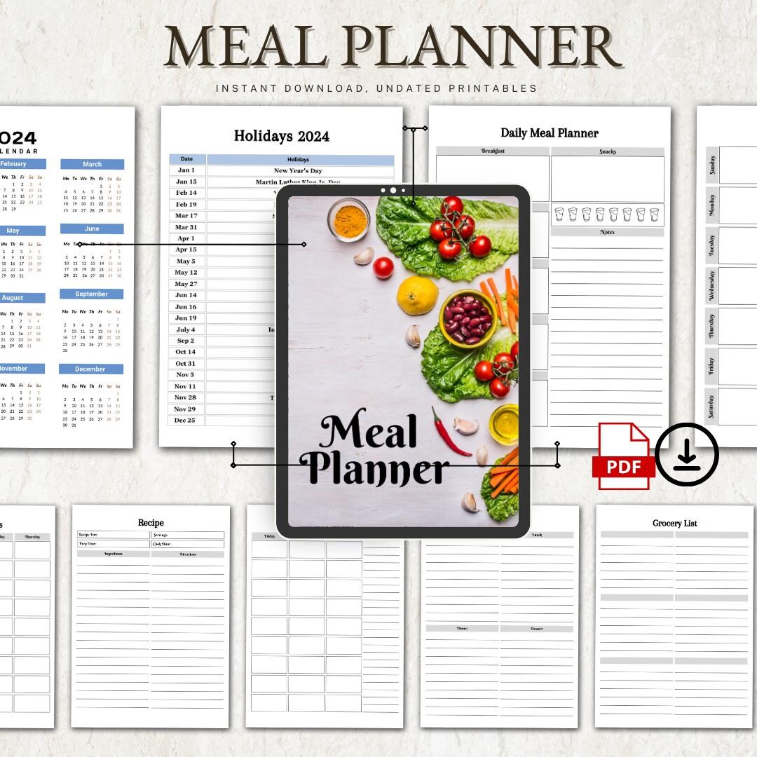 Digital Meal Planner and Grocery List , Weekly Food Tracker & Diet ...