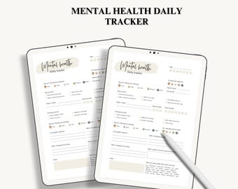 White Mental Health Daily Tracker, Mindfulness Planner, Self-care Journal, Health Diary, Wellness Tracker