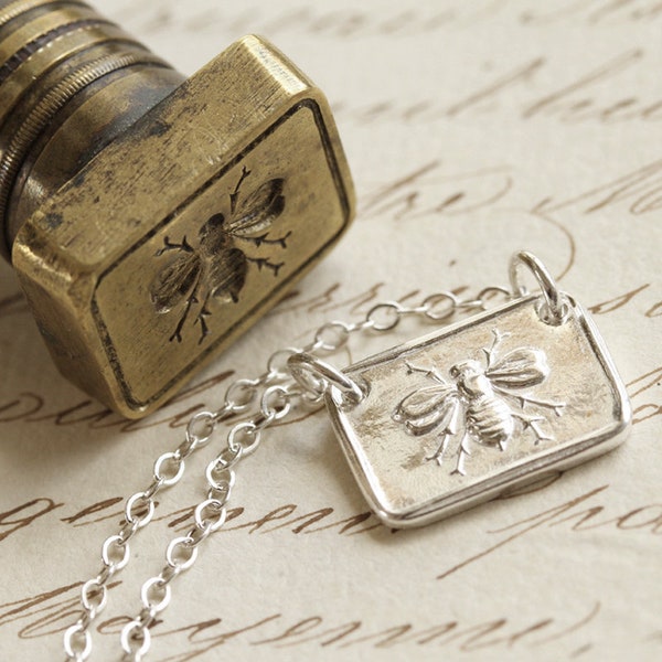 Victorian Bee Wax Seal Necklace - Fine Silver and Sterling Silver