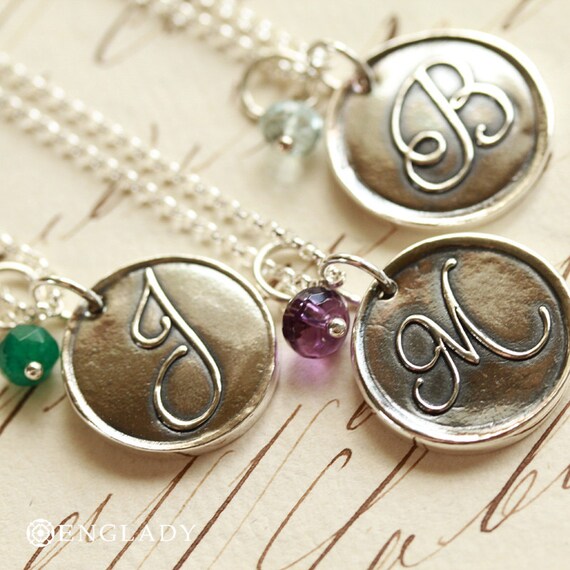 Items similar to Oxidized Script Initial Wax Seal Necklace with ...