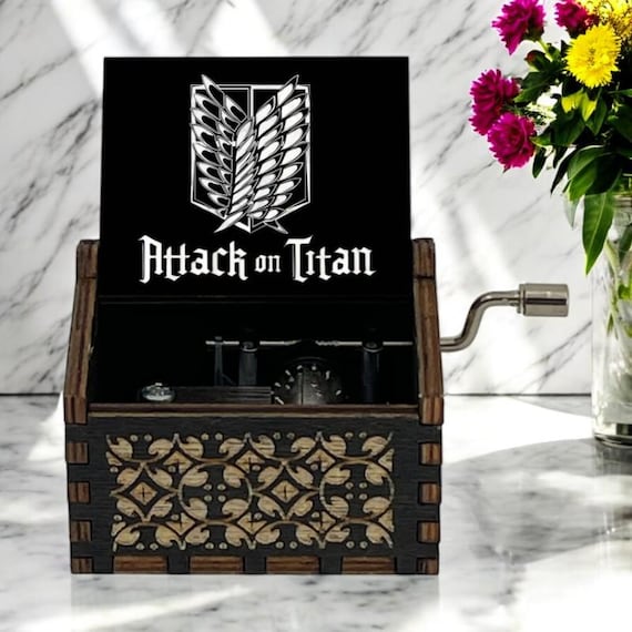 Attack on Titan Handcrank Music Box, Shingeki no Kyojin Eren Yeager Mikasa Ackerman Armin Levi Guren no Yumiya Handcrafted Shohen Anime Gift