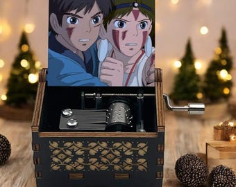 Princess Mononoke Handcrank Music Box, San Moro Ashitaka Shishigami Studio Ghibli Miyazaki Film Handcrafted Unique Romantic Holiday Gift