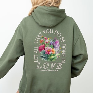 Bible Verse Christian Hoodie, Trendy Words on Back Sweatshirt, Jesus Loves You, Aesthetic Women&#39;s Faith Apparel, Church Gifts, Love Hoodies