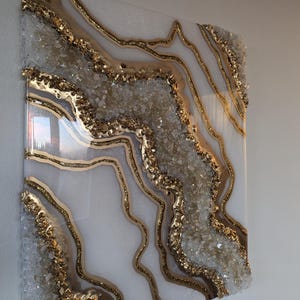 20x24 White Opal and Gold Resin Geode Art - Customizable Luxurious Modern Wall Art