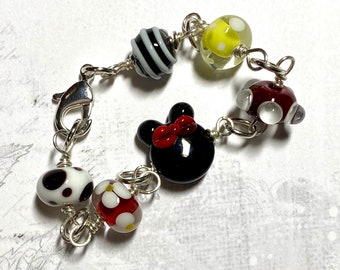 Pulsera de Minnie Mouse, pulsera divertida, OOAK, pulsera boho boho, pajarito grande, joyas de Minnie Mouse, joyas de Minnie Mouse,