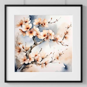 Sakura Blossom Watercolour Digital Painting, Pink Blossom in Watercolour Instant Download, Japanese Sakura Blossom branch Printable Wall Art