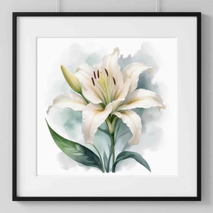 Lily Flower Watercolor Print: Abstract Botanical Illustration (Digital Download)