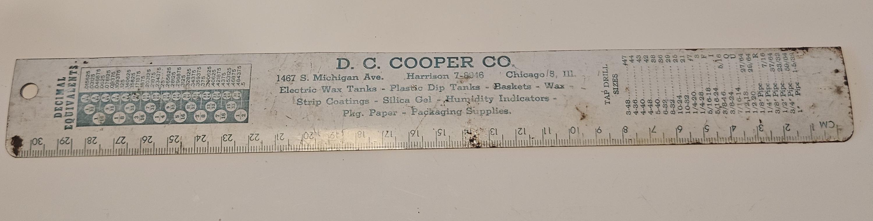 Centimeters Rounded Ruler Tap Vintage 1950s Ruler, Advertising, D.C. Cooper Co., Decimal Equivalents ...