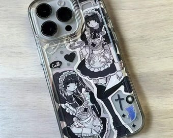 Gothic Japanese Maid Anime Phone Case – Kawaii Aesthetic Cover for iPhone