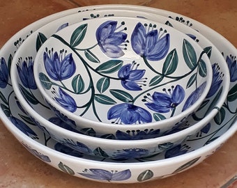 Bowl for salad, pasta desert or serving food in hand painted glazed terracotta. confirm shipping price for smaller bowls