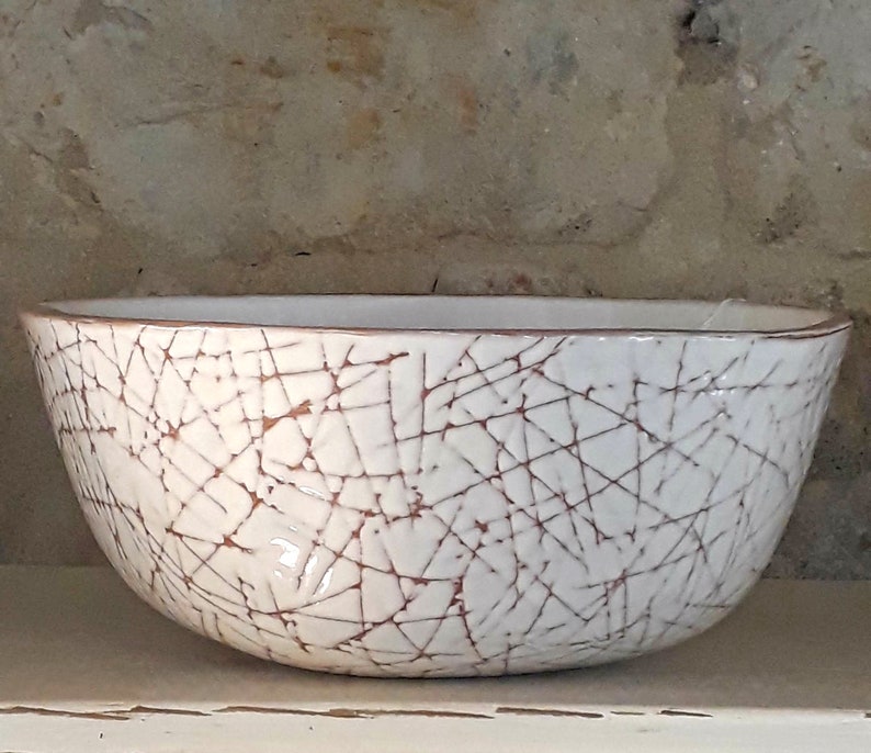 white ceramic handbuilt terracotta bowl with etched design image 3
