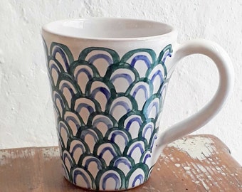 Hand painted glazed terracotta mug