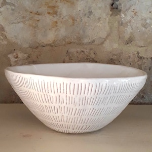 white ceramic handbuilt terracotta bowl with etched design image 4