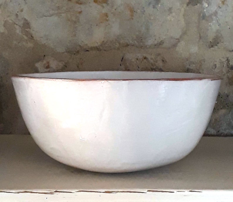 white ceramic handbuilt terracotta bowl with etched design image 5