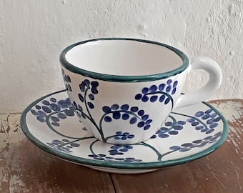 Hand painted cup and saucer for tea, coffee and cappuccino