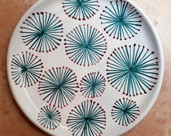 Dinner plate in hand painted glazed terracotta