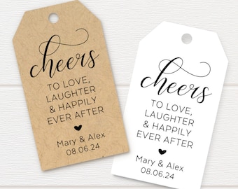 Cheers to love, laughter and happily ever after, personalized wine tags, wedding favors T-216