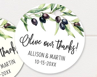 Olive our thanks, wedding favor tags for olive oil bottles, personalizaed tags with olive branch watercolor, 4 sizes to choose (T-247)